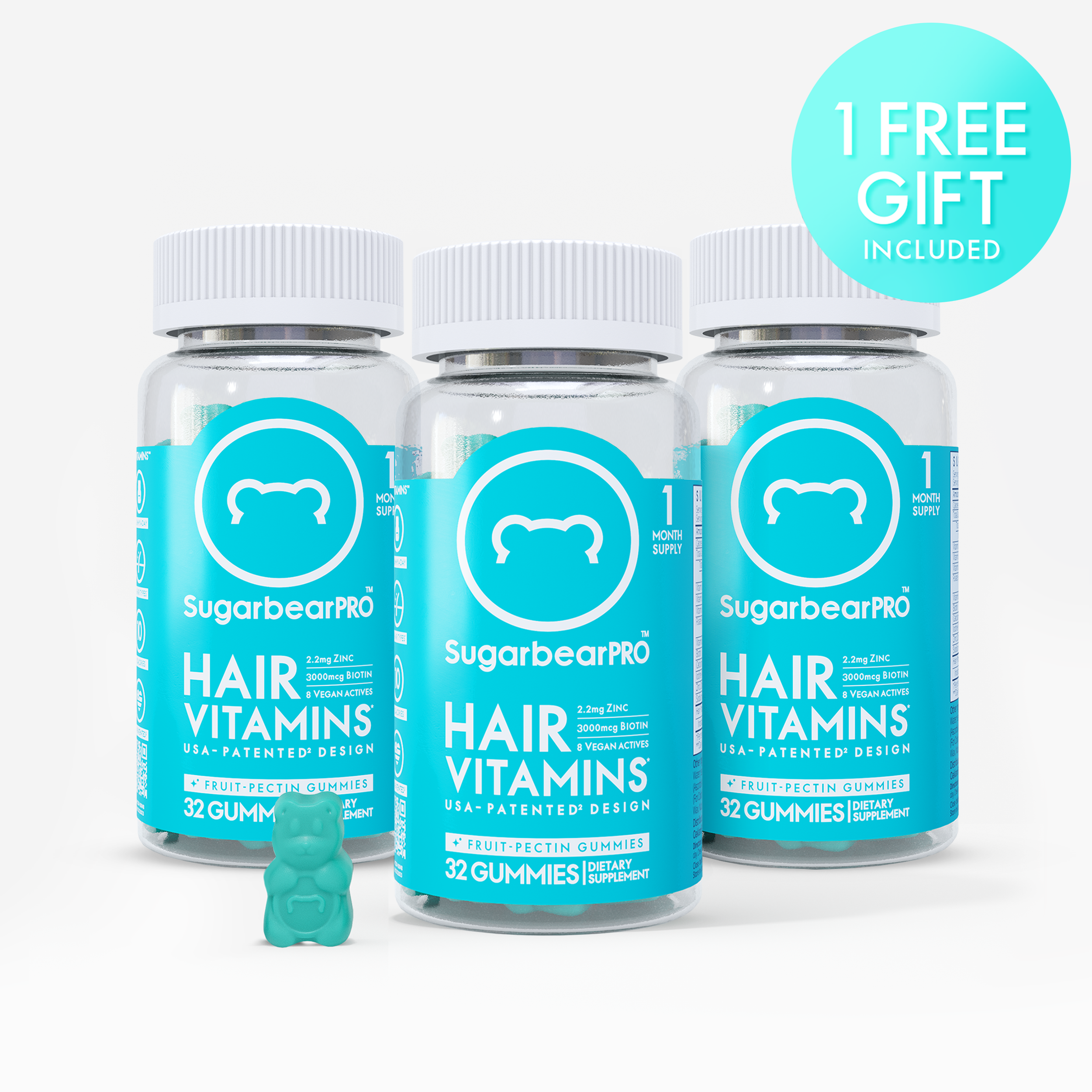 Sugarbear Pro Hair Vitamin Vegan Gummies - 3 Month Pack + Free Gift