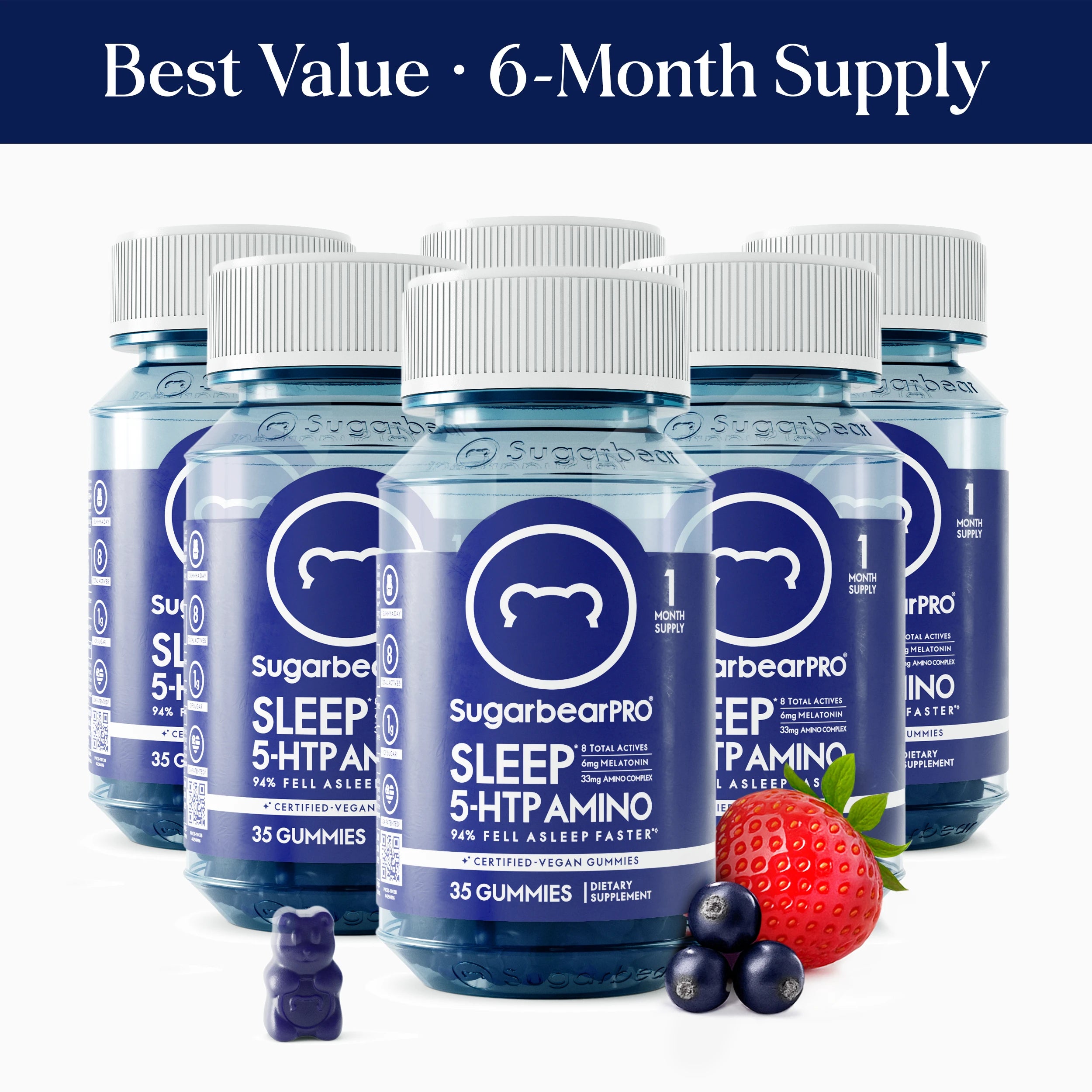 SugarbearPRO® Sleep 5-HTP Amino Vegan Vitamin Gummies - 6 Month Supply + Free Gift
