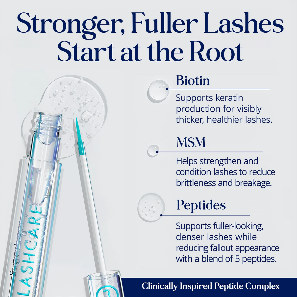 SugarbearPRO LashCare Serum with biotin, MSM, and a five-peptide complex formulated to support stronger, fuller, healthier-looking lashes.