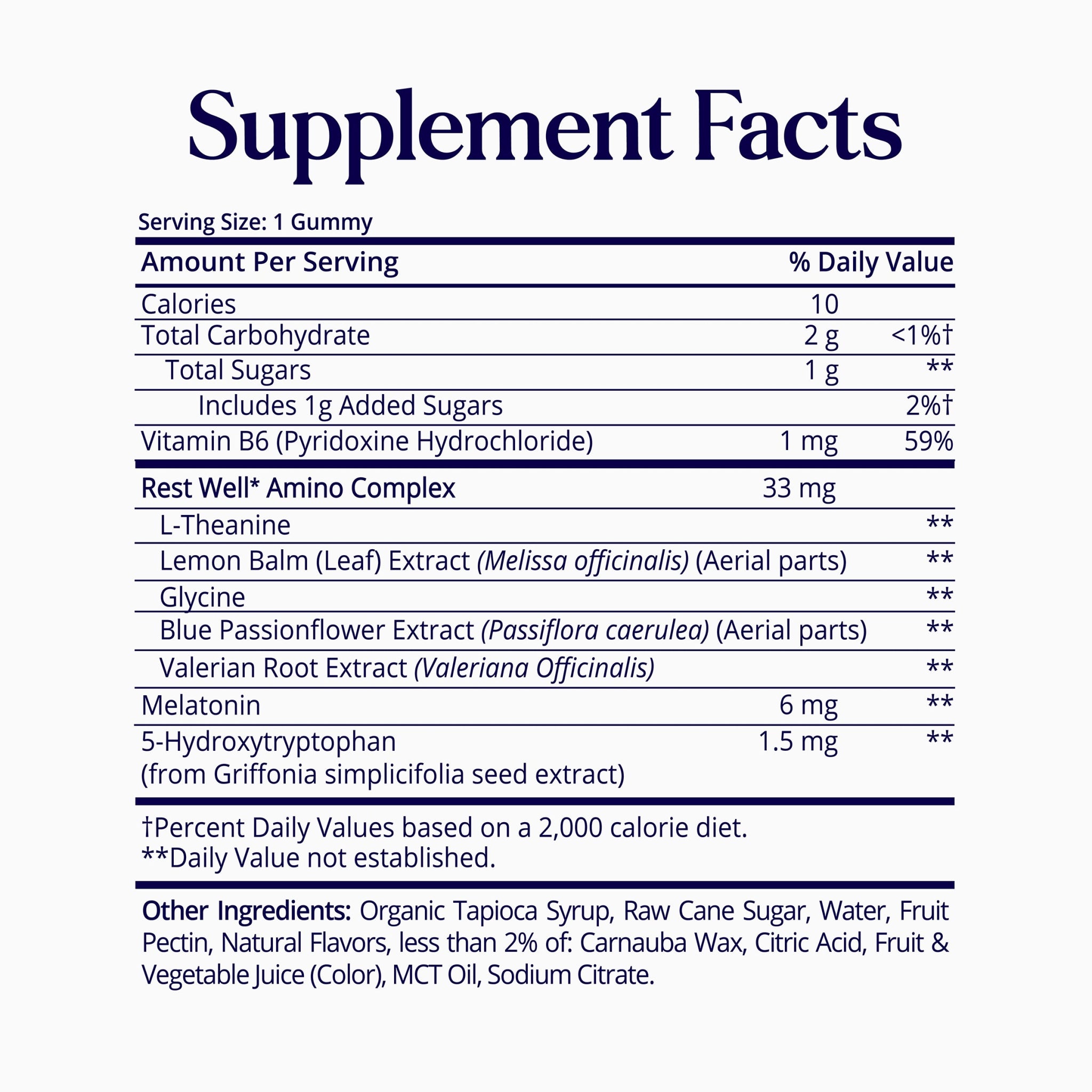 SugarbearPRO® Sleep 5 - HTP Amino Vegan Vitamin Gummies - 1 Week Supply Supplement Facts