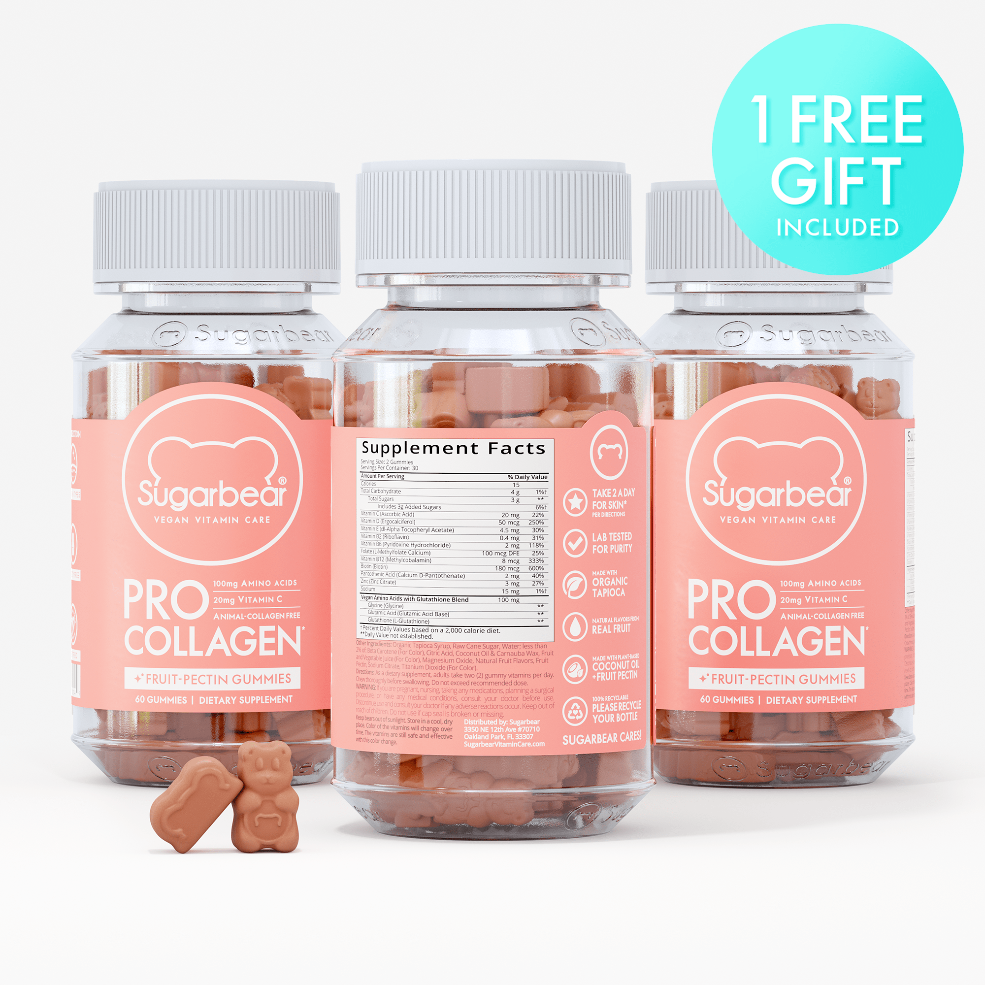 Sugarbear ProCollagen Vitamins - Paquete de 3 meses + regalo gratis