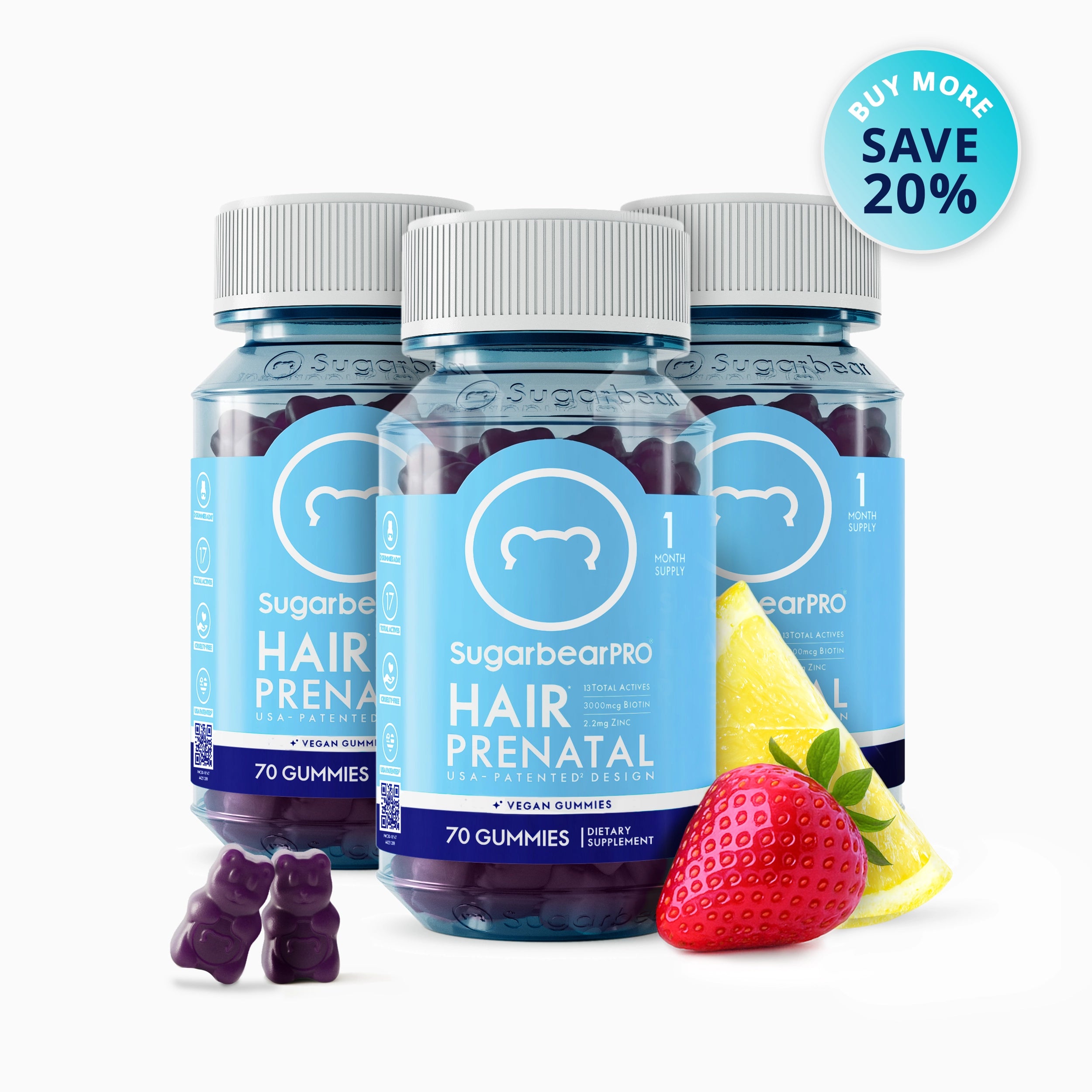 SugarbearPRO® Hair Prenatal Vegan Vitamin Gummies - 3 Month Supply + Free Gift