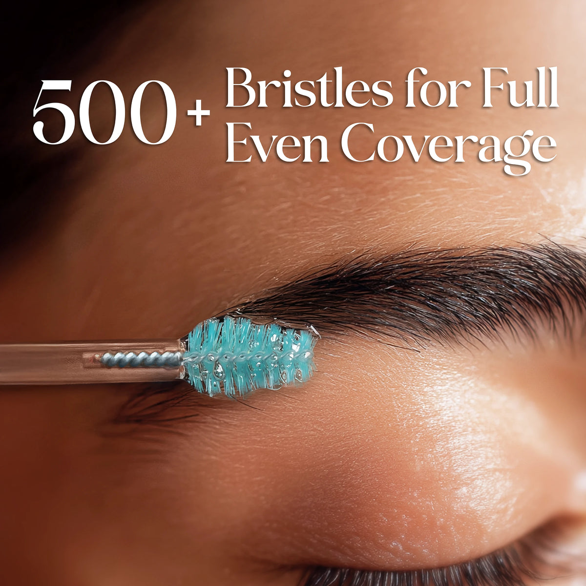 Close-up of SugarbearPRO BrowCare Serum applicator with over 500 bristles designed for full, even eyebrow coverage.