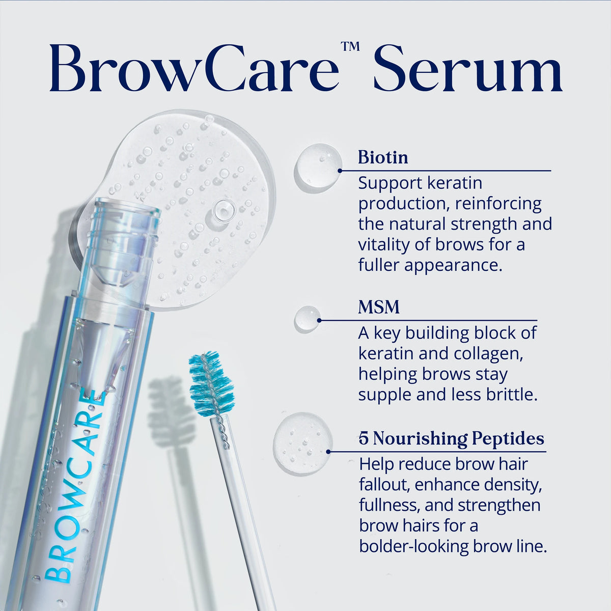 SugarbearPRO BrowCare Serum with biotin, MSM, and five nourishing peptides formulated to support fuller-looking, stronger brows.
