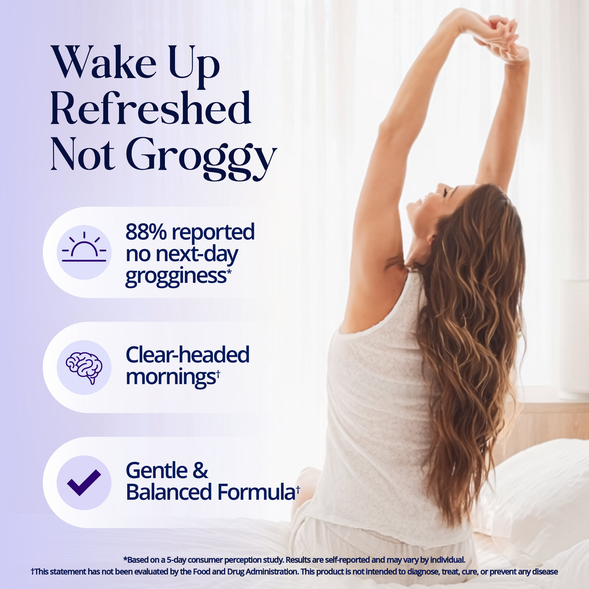 SugarbearPRO Sleep Gummies morning benefits highlighting 88% reported no next-day grogginess, clear-headed mornings, and a gentle, balanced formula.*
